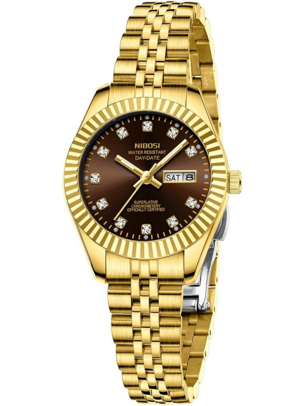 Stylish Women's Analog Quartz Watch - Gold & Silver Stainless Steel, Day Date